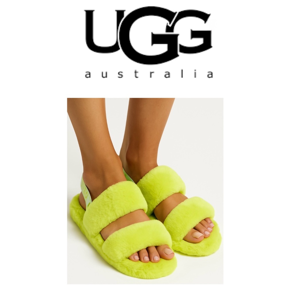 NWOT-Oh Yeah Ugg Slides Fluffly Comfy Neon Green Size 37